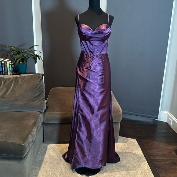 Women’s Purple Full Length Prom Party Dress Criss Cross Straps Leg Slit Size 6 - Picture 1 of 12